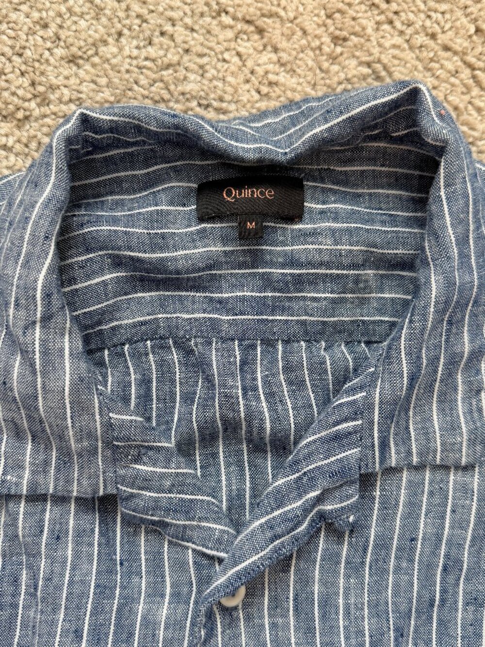 Quince Men Medium Blue/GREY Striped 100% European Linen Camp Shirt Resort 4370